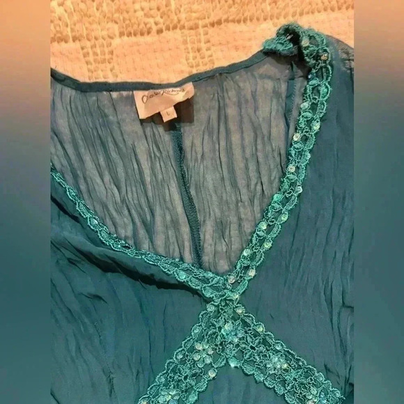 Claudia Richards Y2K fashion sequin v-neck mesh top - Picture 3 of 3